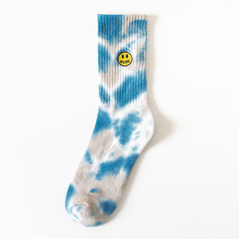 Tie Dye Crew Socks Embroidery Men Women Crew Socks Cotton Socks Tide Ins Smile Student Socks Sports Socks